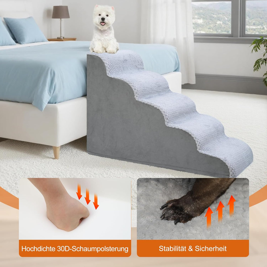 KSIIA Hundetreppe 5 Stufen, 57.5cm Hoch Haustiertreppe Hundetreppe für Kleine Hunde, Katzentreppe Hu