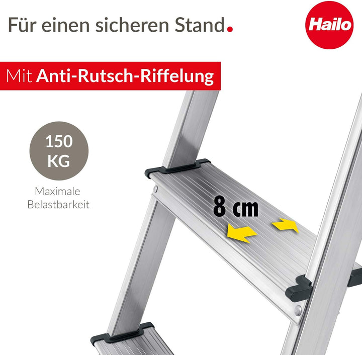 Hailo L60 StandardLine Alu-Sicherheits-Stehleiter - Leiter 7 Stufen belastbar bis 150 kg - stabile H