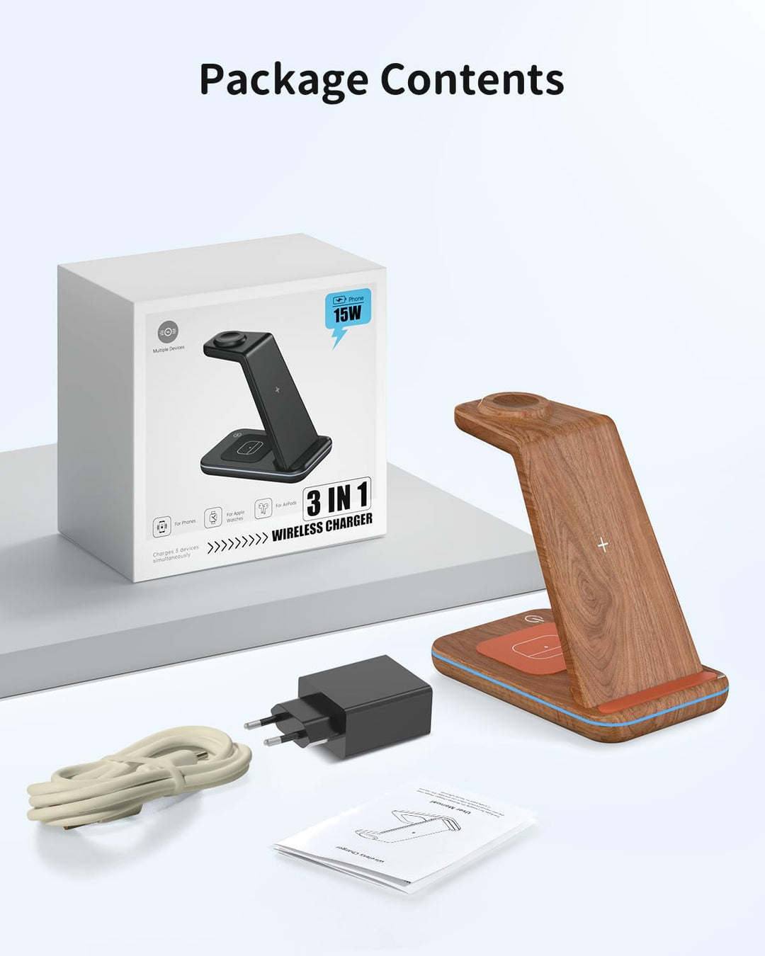 GEEKERA Wireless Charger, 3 in 1 Induktive Ladestation für iPhone 16/15/14/13/12/11/Pro Max, Ladesta