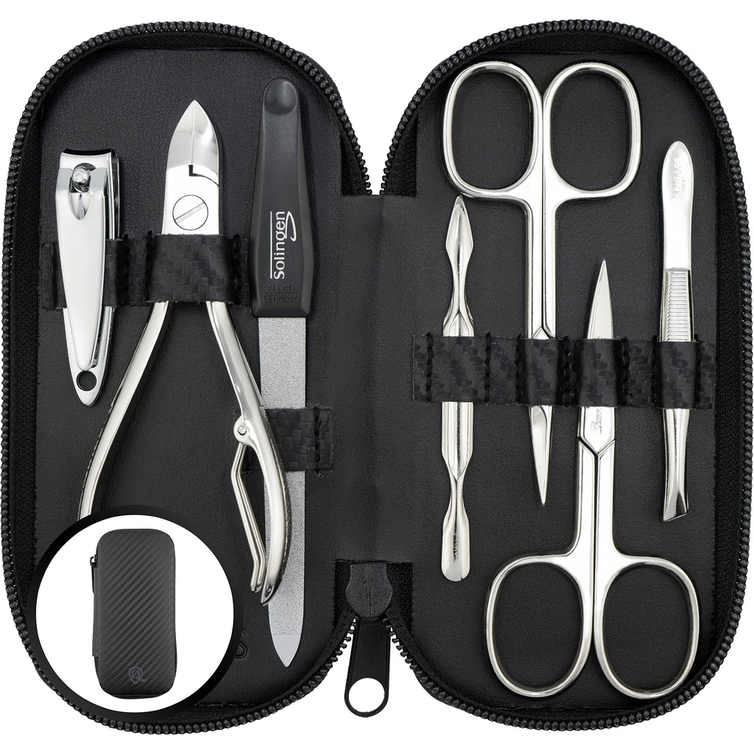 marQus Solingen Maniküre Set Herren und Damen 7 Teile mit Nagelzange - Made in Germany für Hand- und