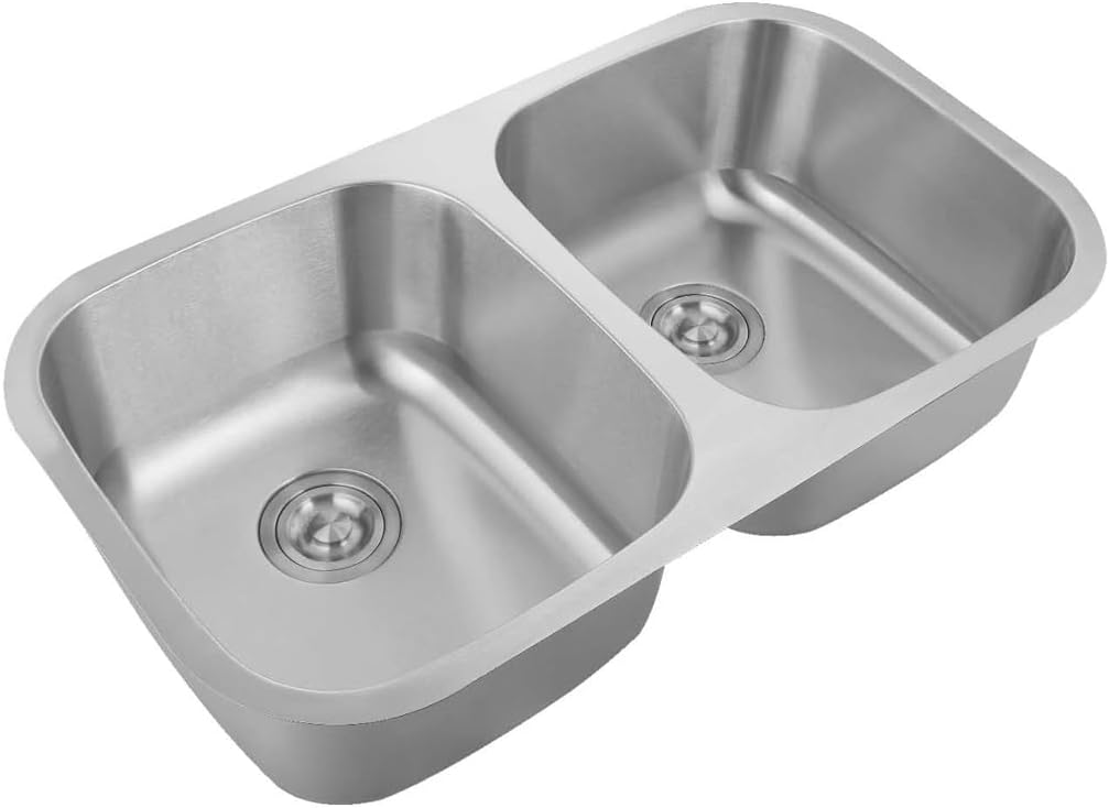 Omeere 79,5x46 2Becken Einbauspüle Edelstahl 304 Materialdicke 1,0 mm Spülbecken Spüle Küchenspüle e