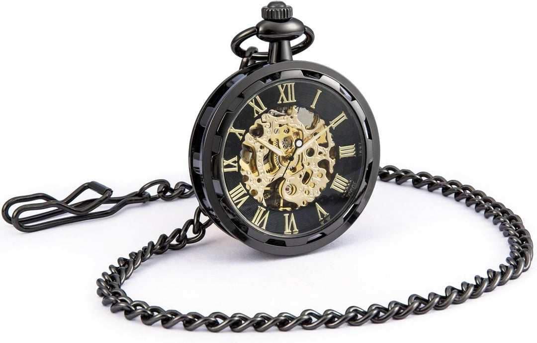 SEWOR Single Face Mechanische Handaufzugwerk Taschenuhr Schwarz, Schwarz
