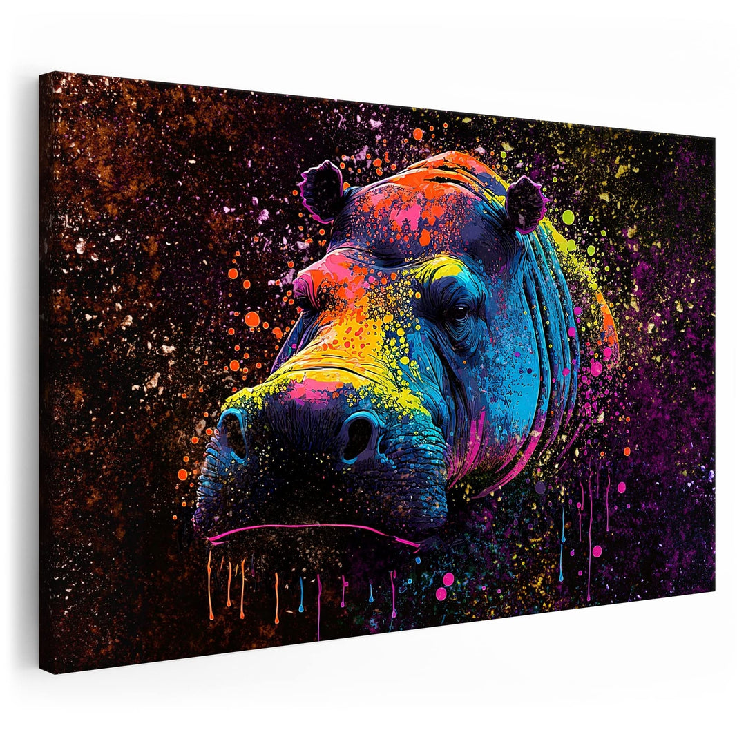 Artmazing | Nilpferd Bild Bunt | Bilder Nilpferd Modern | Pop Art Bilder | Nilpferdbilder Modern | M