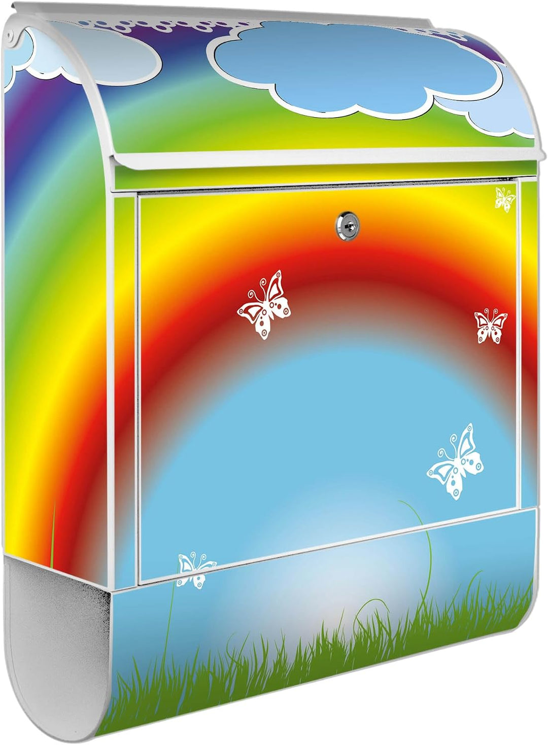 banjado® Design Briefkasten mit Motiv Regenbogen 39x47x14cm &amp; 2 Schlüssel - Briefkasten Stahl weiss