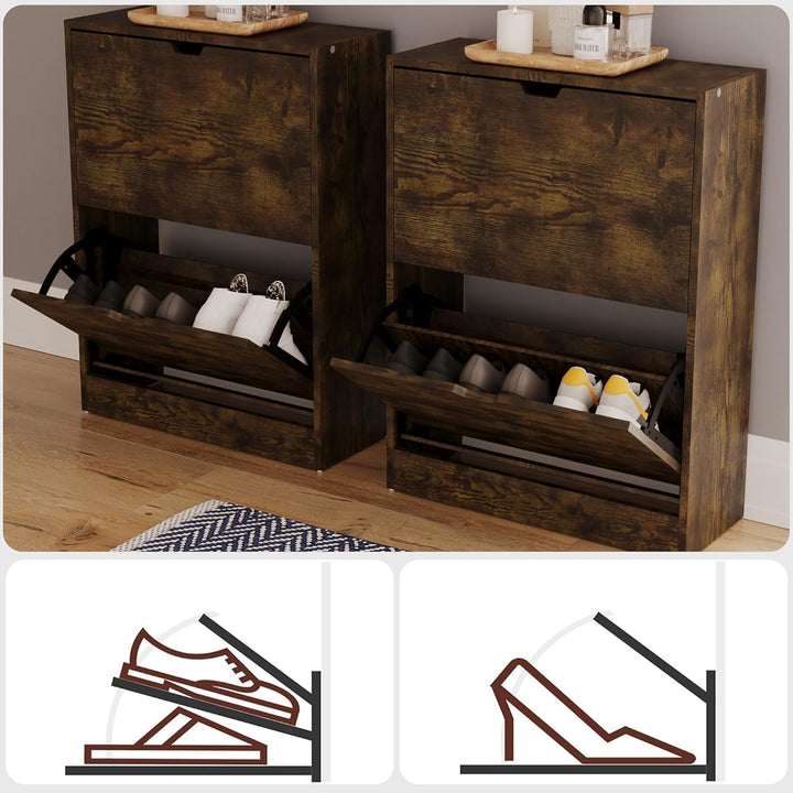 Vida Designs Schuhschrank mit 2 Schubladen, platzsparender schlanker Schuhschrank mit 2 Klappschubla