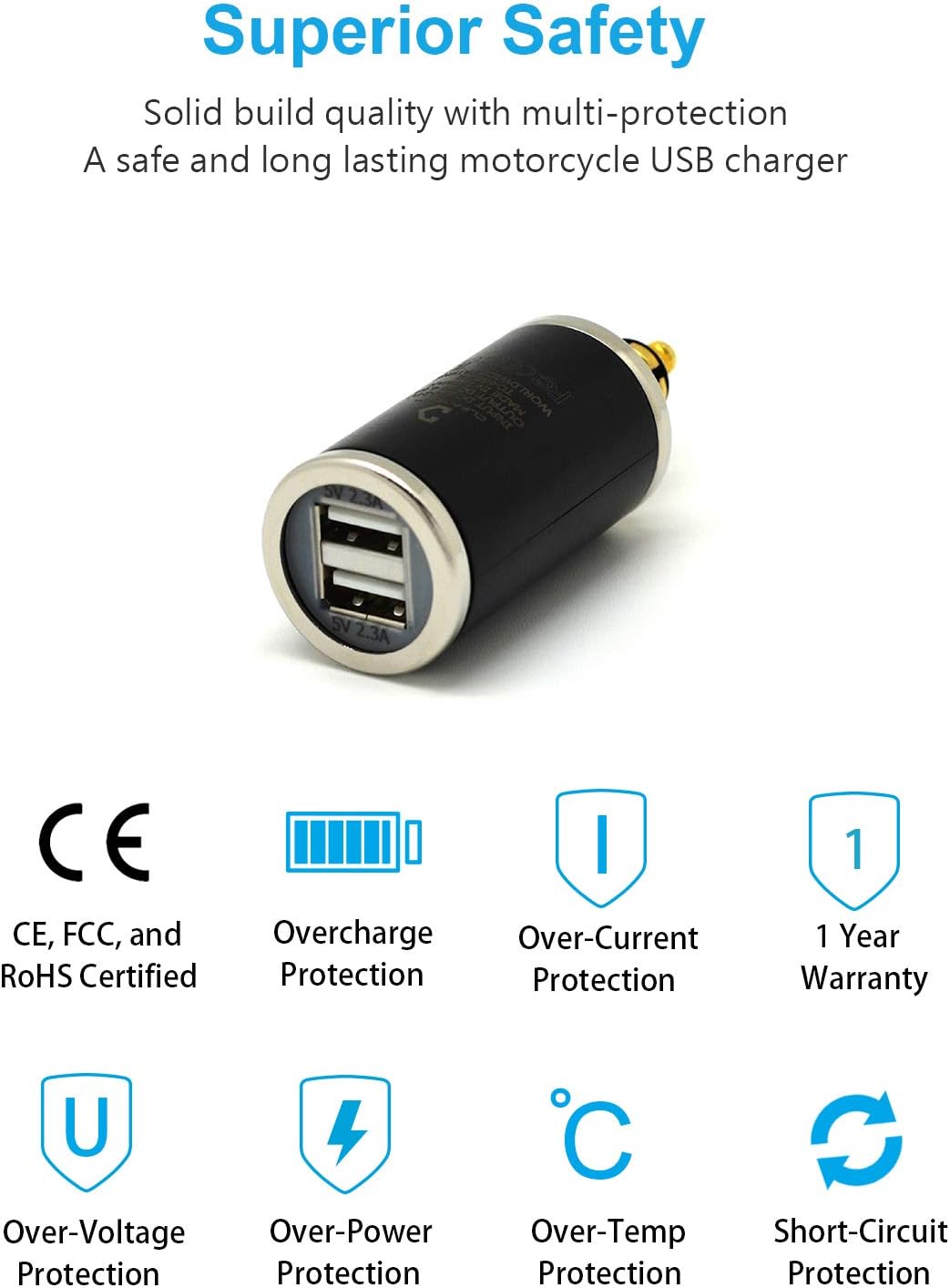 Cliff-Top USB-DIN-Ladegerät (Hella) für Motorrad, 4,6 A, kompatibel mit BMW-Motorrädern (rechts) Bla