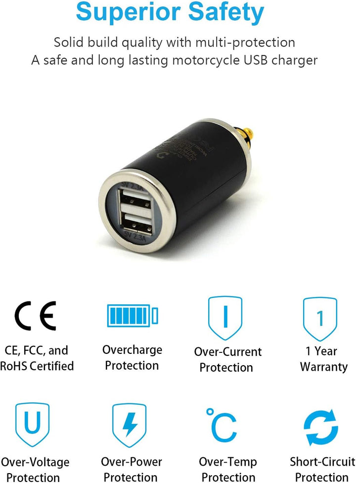 Cliff-Top USB-DIN-Ladegerät (Hella) für Motorrad, 4,6 A, kompatibel mit BMW-Motorrädern (rechts) Bla