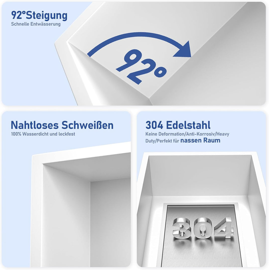 Edelstahl-Duschnische 900mm X 300mm mit geführtem Licht wasserdicht Keine Fliesen benötigte Wandnisc