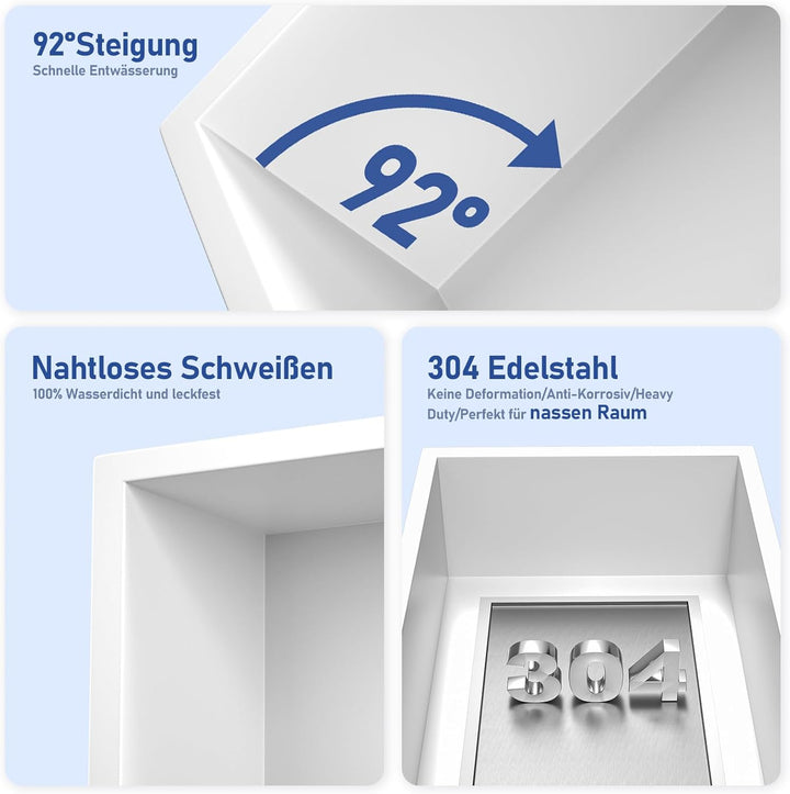 Edelstahl-Duschnische 900mm X 300mm mit geführtem Licht wasserdicht Keine Fliesen benötigte Wandnisc