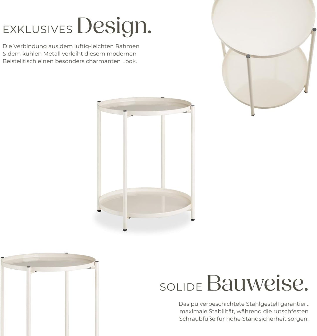tectake® Tisch rund, Beistelltisch Metall, Kleiner Tisch, Couchtisch mit Stauraum, Coffee Table für