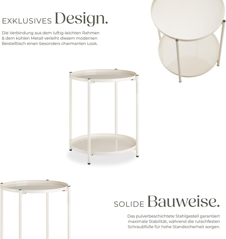 tectake® Tisch rund, Beistelltisch Metall, Kleiner Tisch, Couchtisch mit Stauraum, Coffee Table für