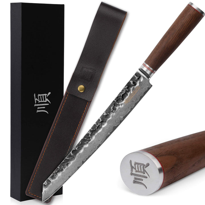 YOUSUNLONG Max Sujihiki Messer 11 Zoll japanisches Pro Carving Messer Damaststahl Ergonomisches Desi