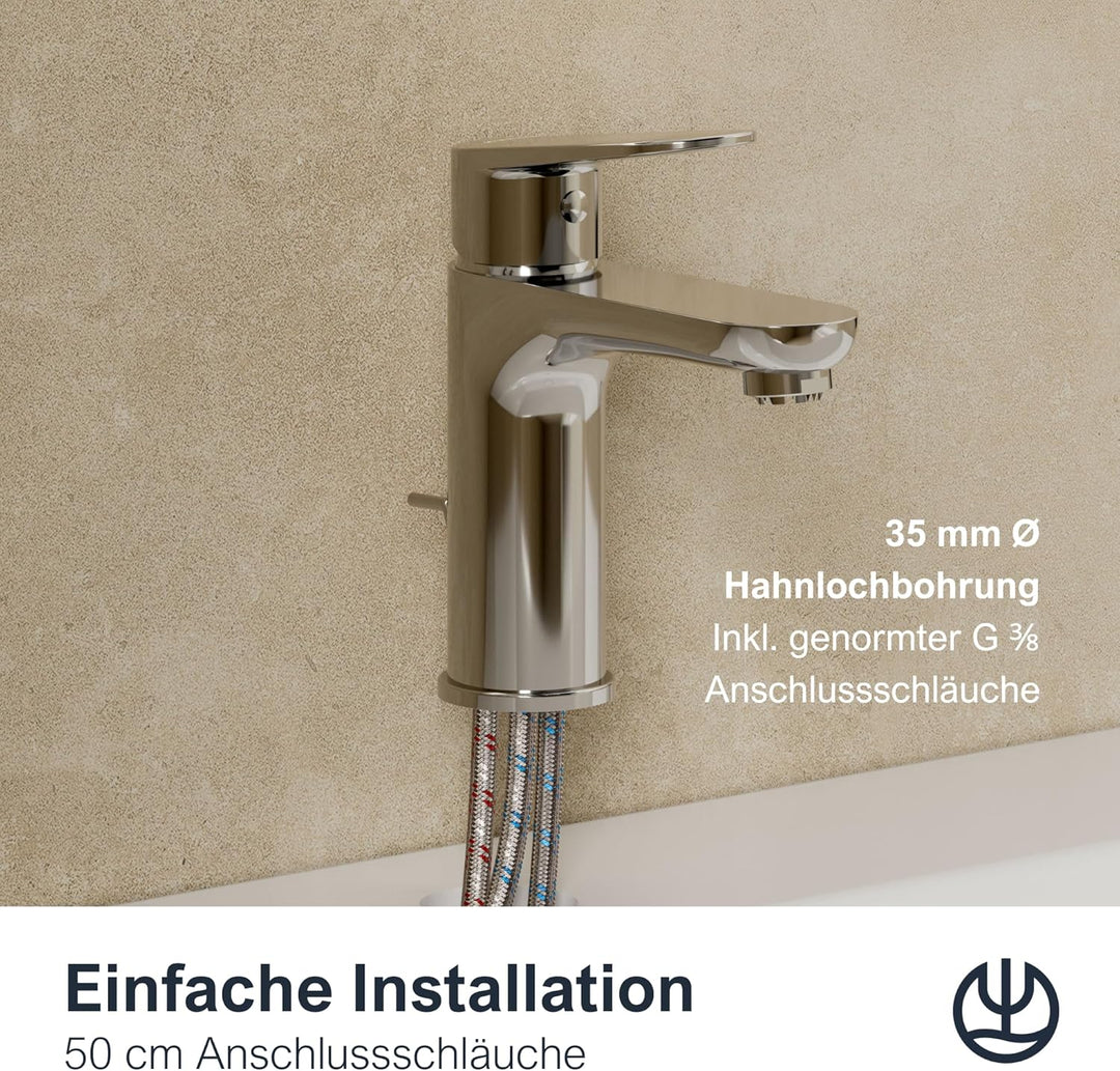 KLUDI-X1 Niederdruck Waschtischarmatur, Auslaufhöhe 95 mm, wassersparender Wasserhahn Bad Grösse M,