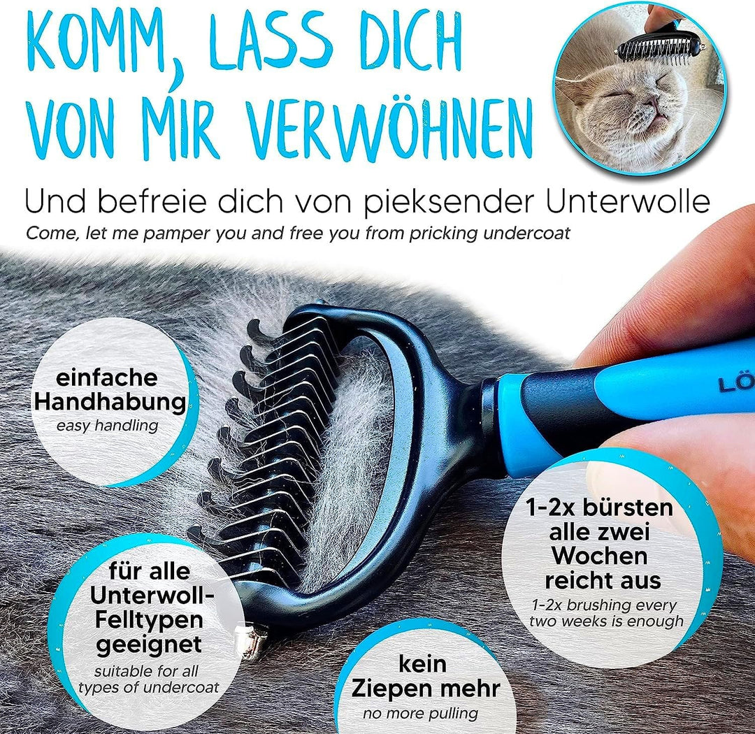 LÖWENKÖNIG® KRALLI 2.0 Verbesserte Unterfellbürste für Katzen & Hunde I Extrem effektiver Unterwollk