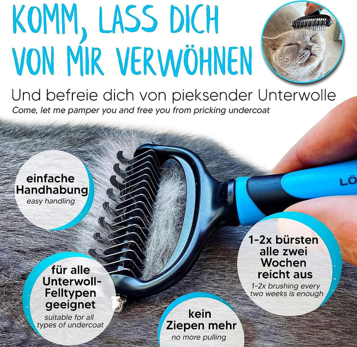 LÖWENKÖNIG® KRALLI 2.0 Verbesserte Unterfellbürste für Katzen & Hunde I Extrem effektiver Unterwollk