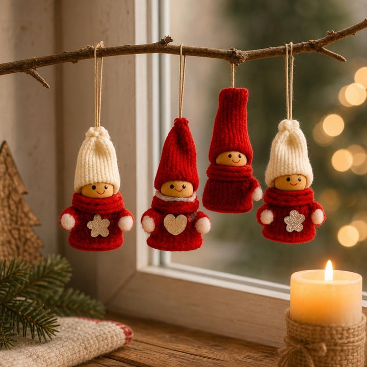 MIJOMA 12er Set Weihnachtswichtel – Handgemachter Baumschmuck aus Holz &amp; Stoff – Deko-Wichtel für Ta