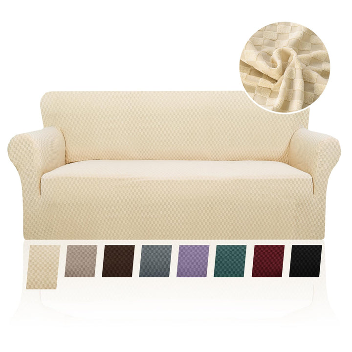 FIGOOO Stretch Sofabezug 2 Sitzer Sofa überzug Schachbrettmuster Jacquard Elastisch Waschbar Sofahus