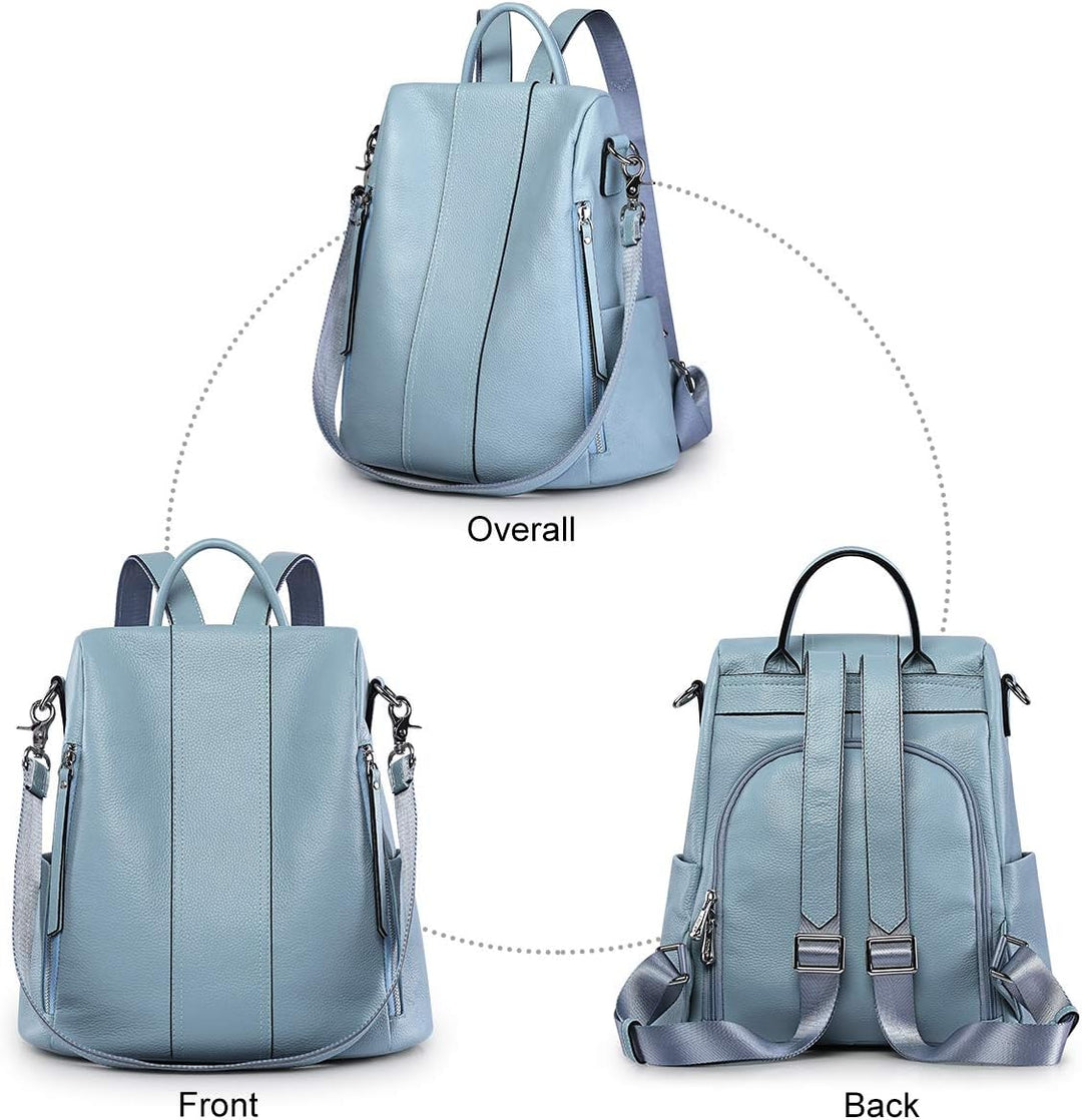 S-ZONE Damen Rucksack Echtleder Weiches Wasserdicht Anti Diebstahl Mode Rucksackhandtasche Casual Sc