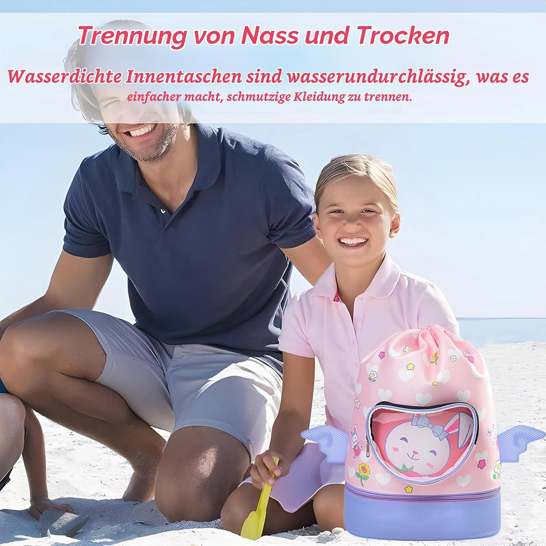 Schwimmrucksack Wasserdicht Kinder, Strandrucksack mit Trennung Schuhfach, Schwimmtasche Kinder mit