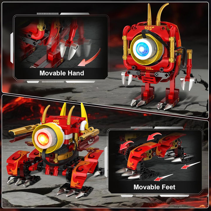 HOGOKIDS 5-in-1-Drachenroboter-Bauspielzeug mit 6 Lichtfarben und 5 Lichteffekten – 354PCS Roboter-S