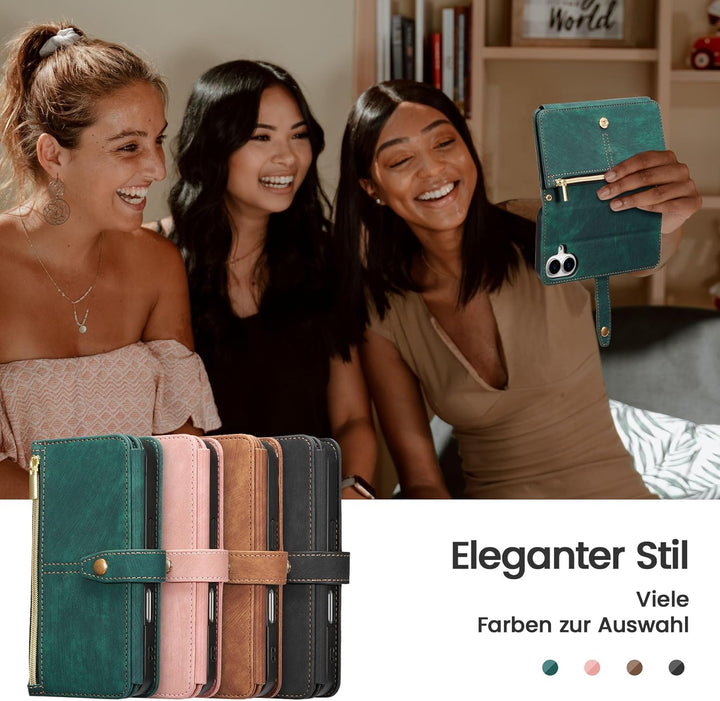 ZCDAYE Hülle für iPhone 16 mit Band Handykette, Leder iPhone 16 Handyhülle Handytasche mit Kartenfäc
