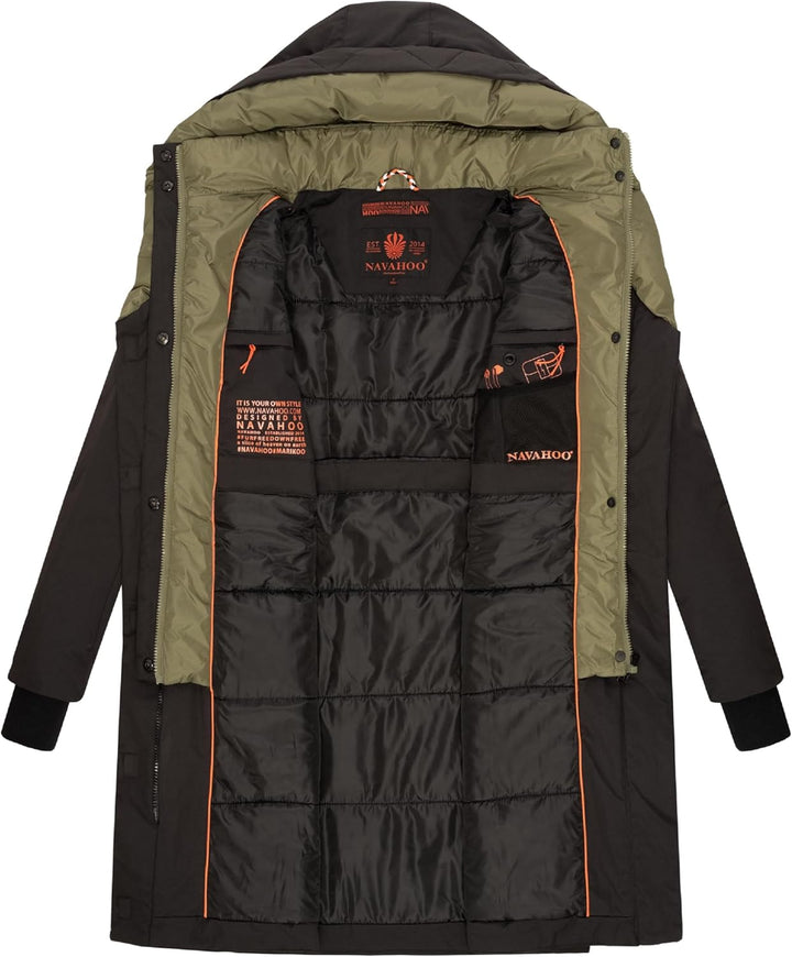 Navahoo Damen Mantel Lange warme Winter Steppjacke mit Kapuze und magnetischen Elementen Snowelf XS-