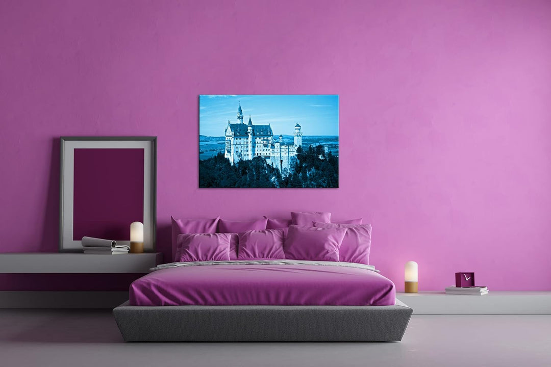 deyoli Neuschwanstein Burg in Deutschland Format 80x60 Effekt: Monocrome Blau als Leinwandbild, Moti