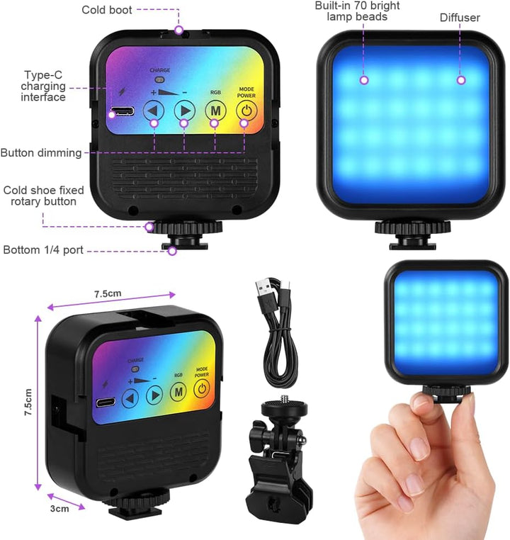 AXFEE LED Videoleuchte, Video Licht Dimmbare 3000K-7000K, Kamera Licht mit Telefonclip und Cold Shoe