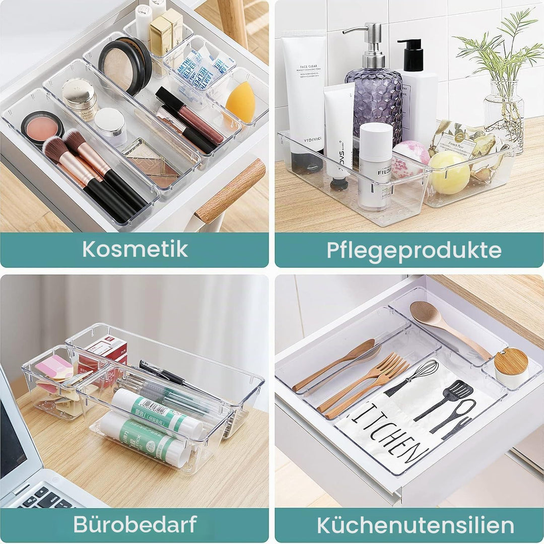 25Pcs Schubladeneinsatz Schubladen Organizer mit 4 Grössen, Schminktisch Organizer transparent Kunst