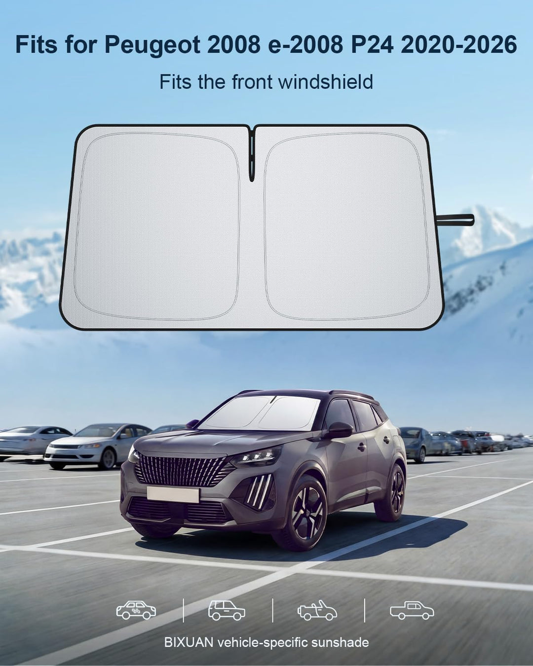 BIXUAN Frontscheiben-Sonnenschutz kompatibel mit Peugeot 2008 e-2008 P24 2020-2025 2026 Auto Sonnens
