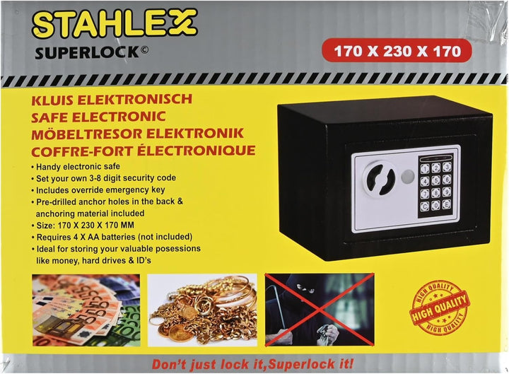 Safe Elektronischer Tresor, Feuerfest und Wandmontage, 170 x 230 x 170 mm, Alarmfunktion, Schwarz, I