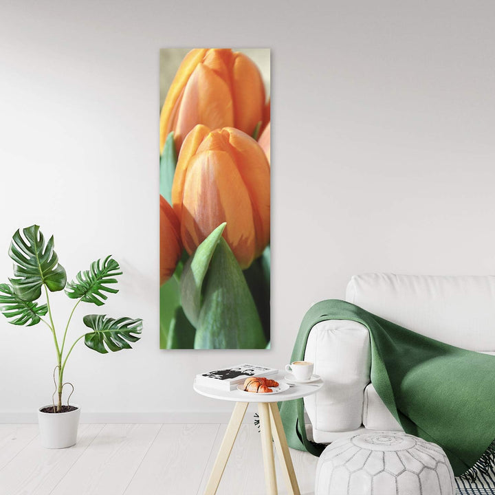 Feeby Bild auf Leinwand abstrakt Kunstdruck modern Tulpen Orange 30x90 cm Leinwandbild 30x90 cm Oran