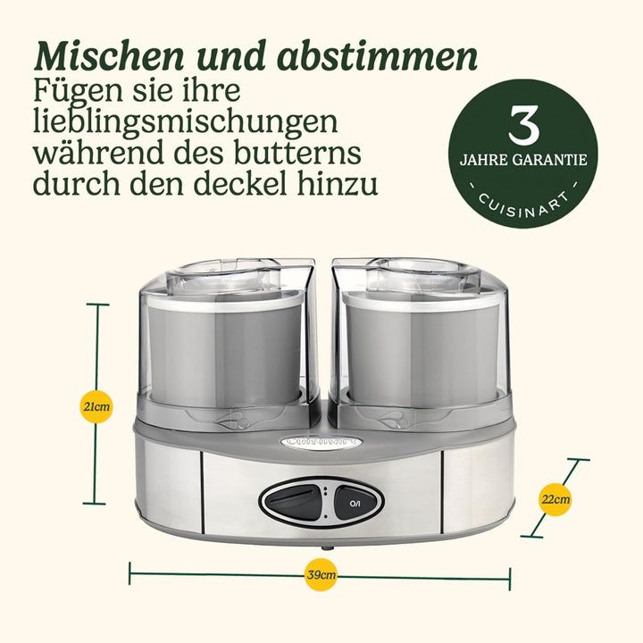 Cuisinart Eismaschine Ice Cream Duo inkl. 2 x 1L Eisbehälter um 2 Eissorten gleichzeitig zuzubereite