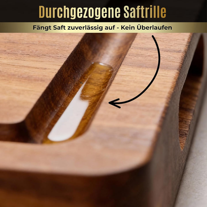 ECENCE Schneidebrett Holz gross 40x30x3cm - Küchenbrett aus Akazienholz | hochwertig, beidseitig nut