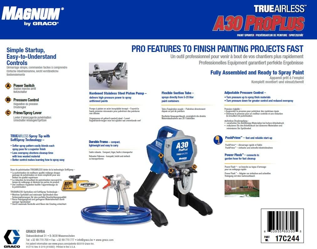Graco Magnum by Graco 17C244 A30 ProPlus Airless-Farbspritzgerät, Private Anwendung (Fördermenge 1,0