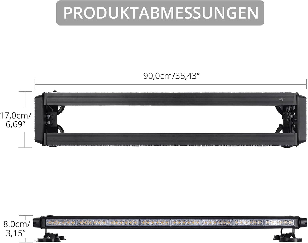 Justech 108 LED Auto Warnbalken Notblitzleuchte Magnetische Warnlicht Doppelschalter 12/24V 27 Blink