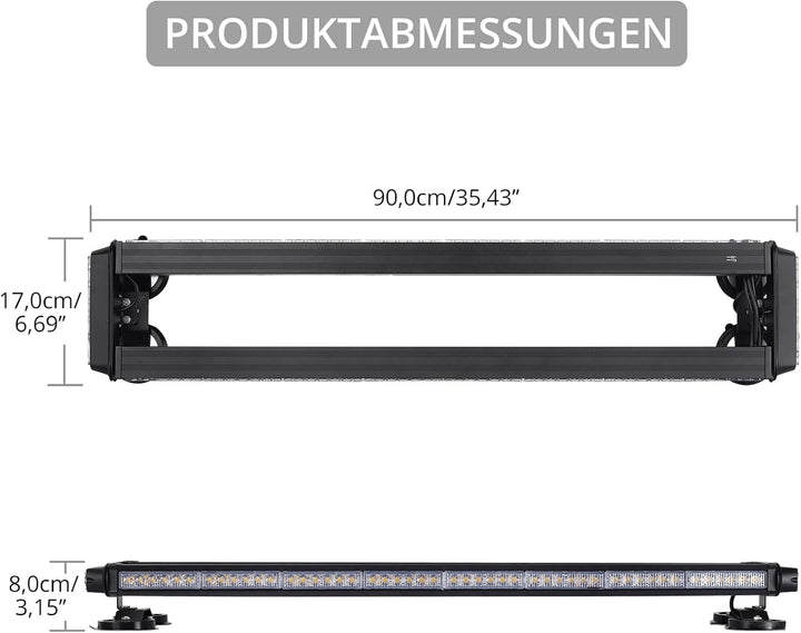 Justech 108 LED Auto Warnbalken Notblitzleuchte Magnetische Warnlicht Doppelschalter 12/24V 27 Blink