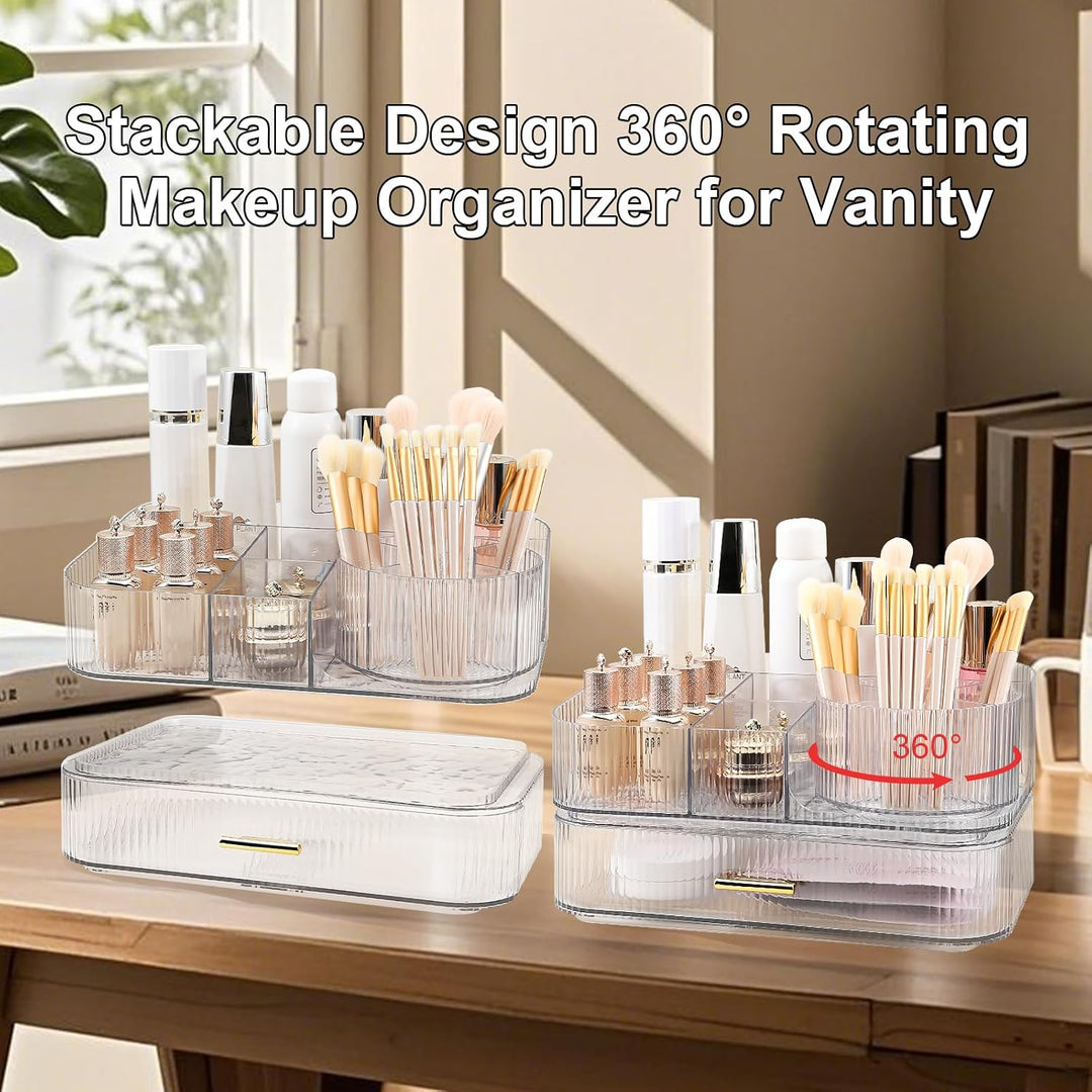 DASITON Make Up Kosmetik Organizer, 360° Drehbar Make Up Pinsel Organizer, Grosser Kosmetik Aufbewah
