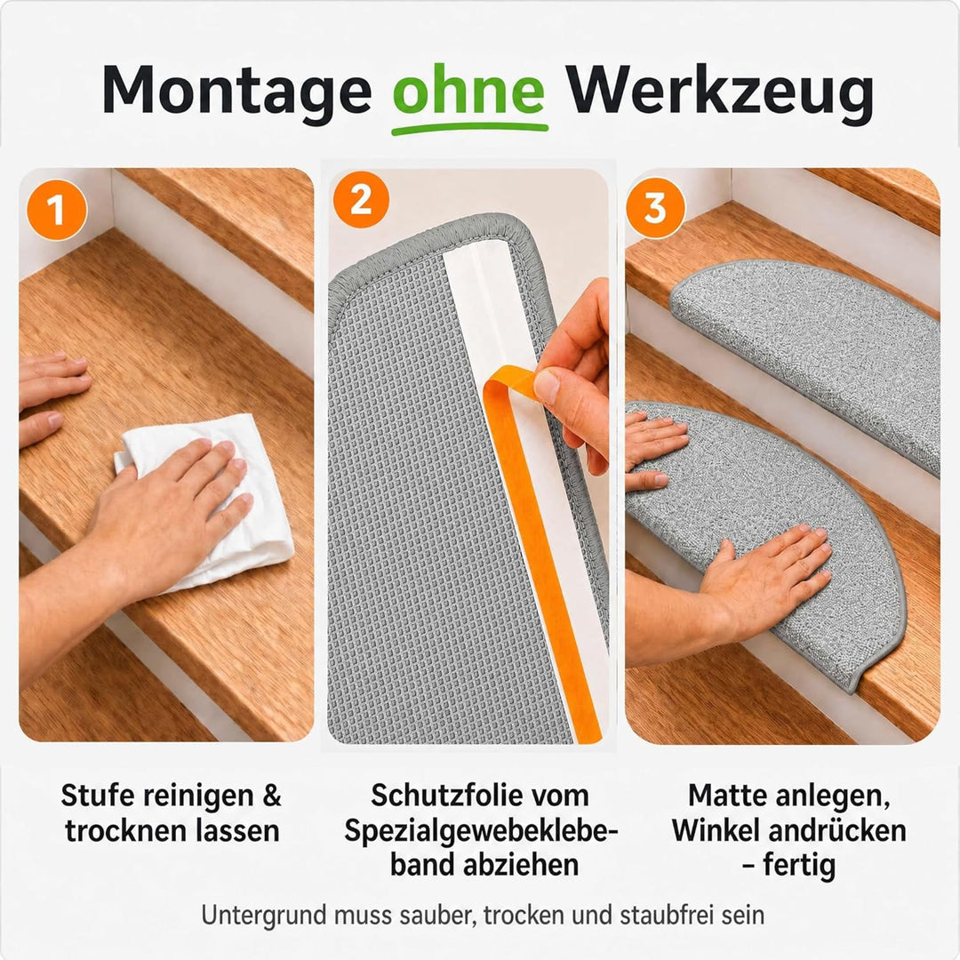 Kettelservice-Metzker Stufenmatten Treppen-Teppich Rambo 15er SparSet 17 Farben (-A-Hellgrau-)