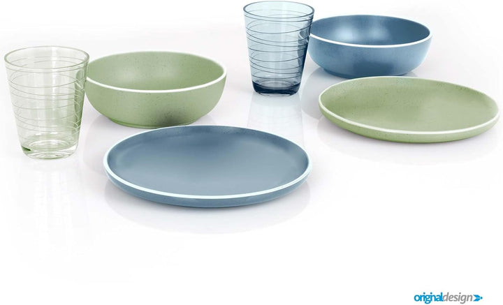 BRUNNER: Melamin Geschirr-Set Camping | 16-Teilig - Teller & Kaffe-Becher für 2-4 Personen | DOLOMIT