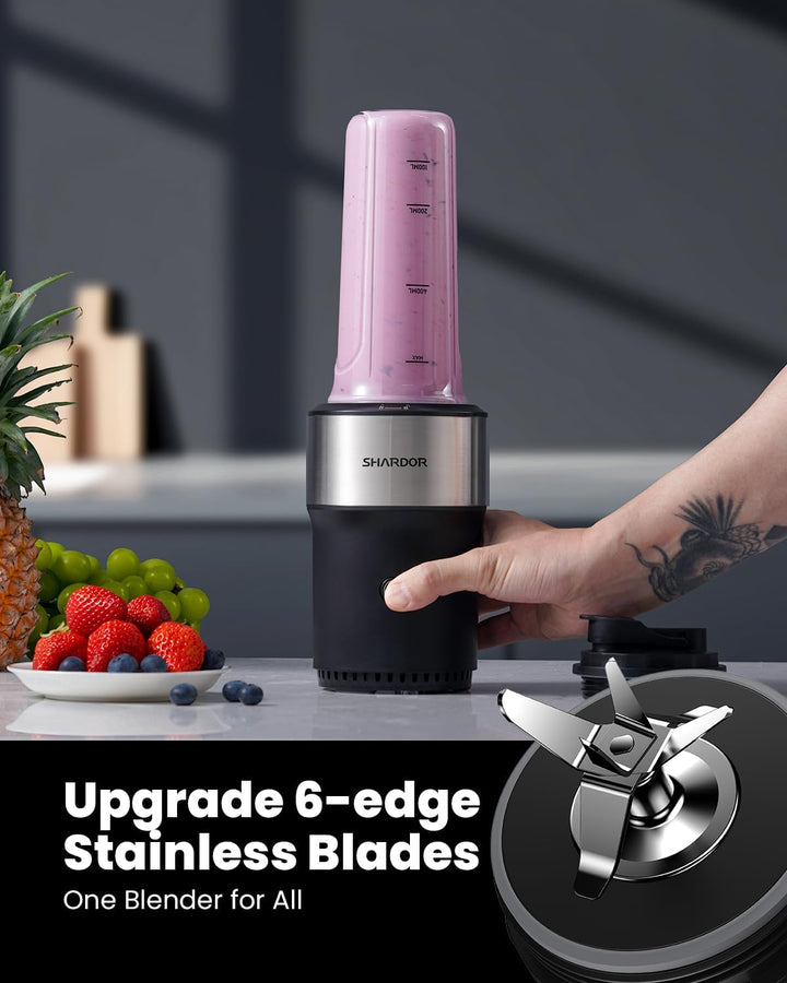 SHARDOR Smoothie Maker, 900W, StandMixer mit 2 * 650ml Flasche | Smoothie Mixer mit Edelstahl 6-Klin
