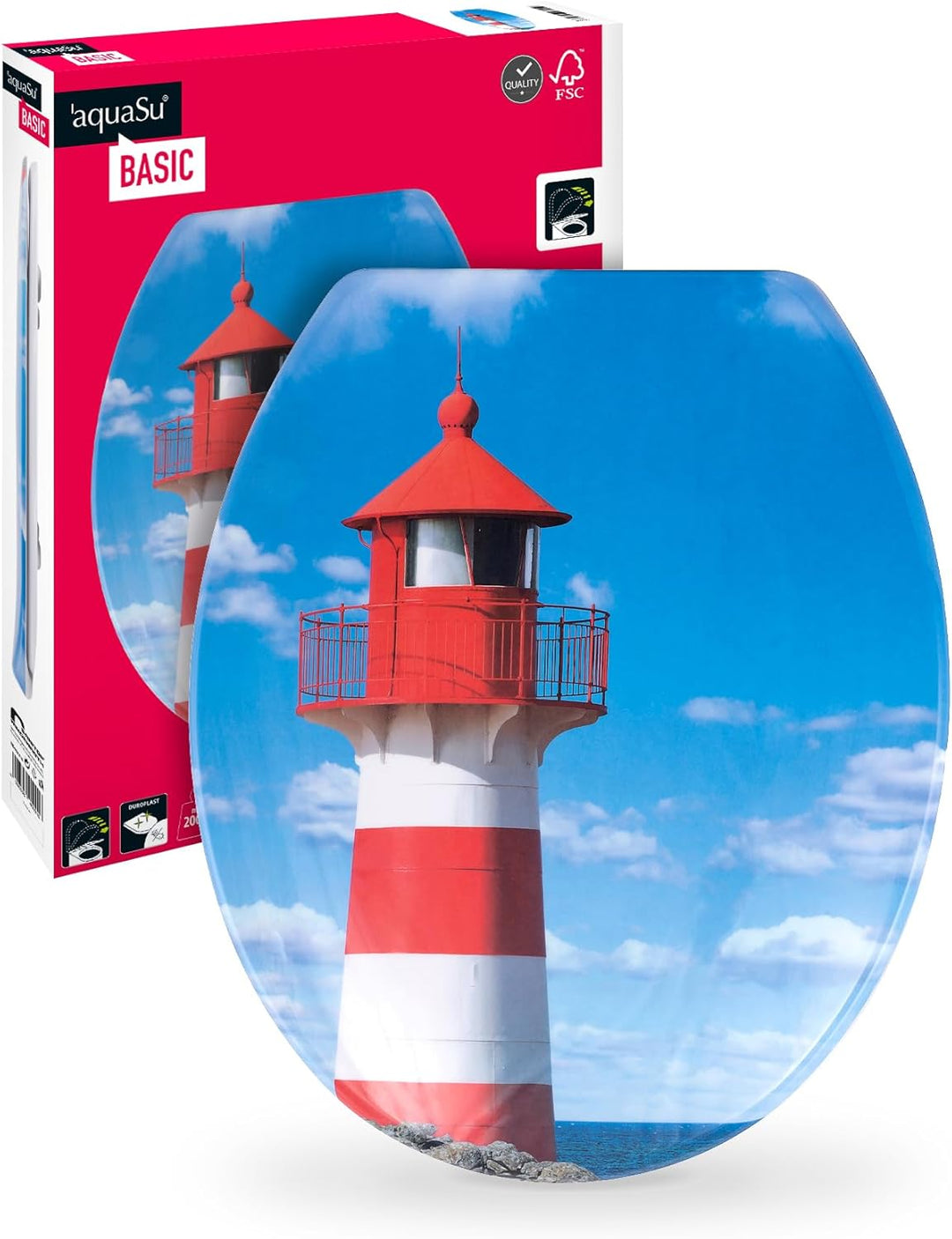 'aquaSu® Basic, WC-Sitz mit Motiv, Duroplast Toilettendeckel mit Absenkautomatik, Belastbar bis 200