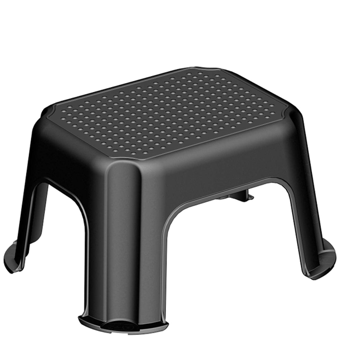 Rotho Basic Tritthocker bis 150 kg belastbar, Kunststoff (PP) BPA-frei, schwarz/silber, (43.1 x 35.8