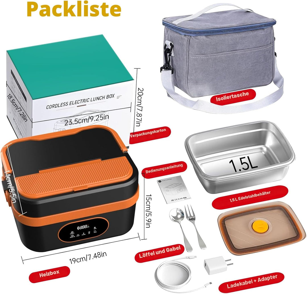 2025 Upgrade Beheizte Lunchbox Wiederaufladbare Selbstheizende 1.5L Tragbare Elektrische Lunchbox fü