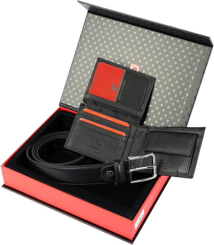 Pierre Cardin Herrengeschenk-Set Brieftasche und Gürtel Elegant aus 100% Naturleder Minimalistisch W