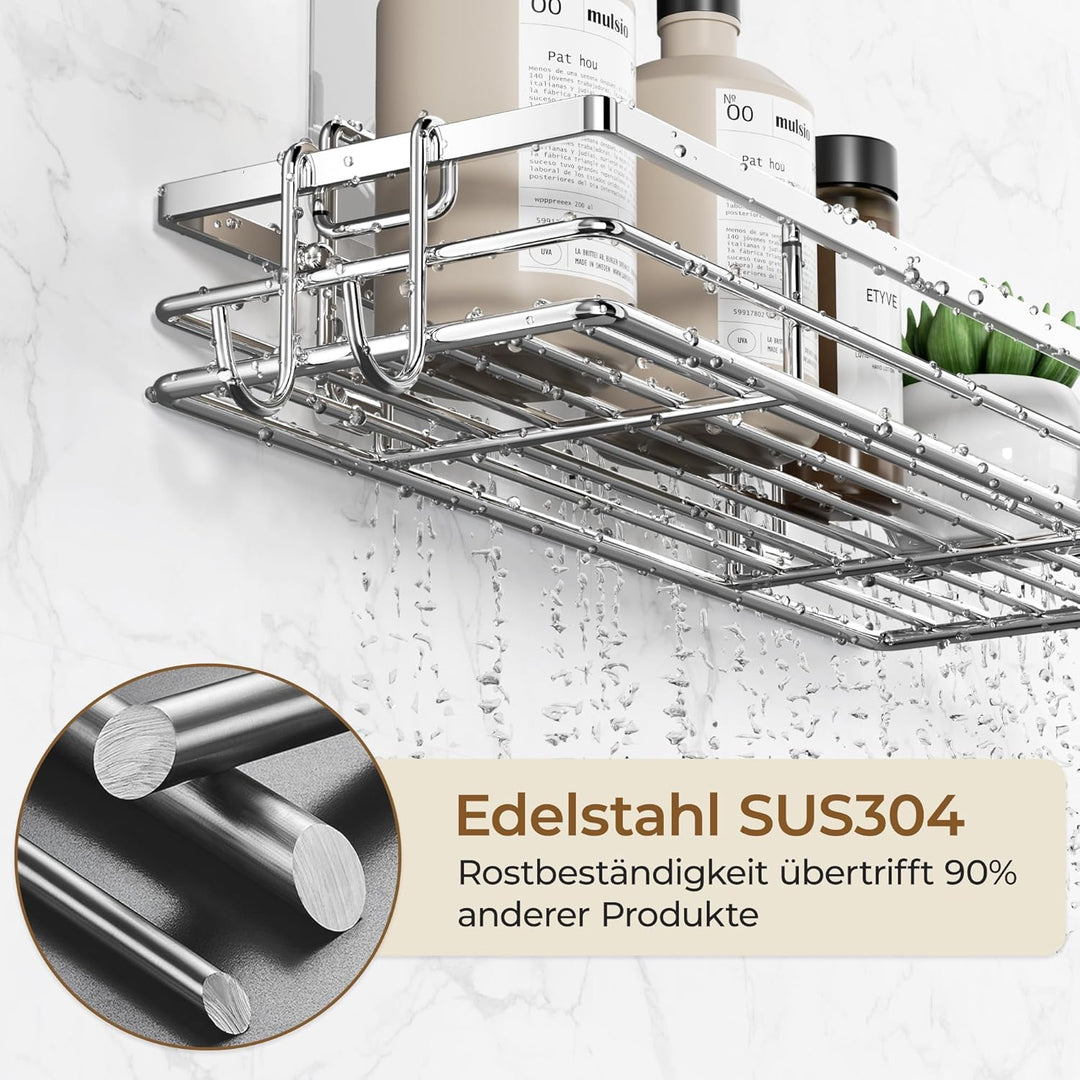 pickpiff Duschablage Ohne Bohren SUS304 Edelstahl 2 Stück Duschregal mit 2 Haken Badregal Bathroom O