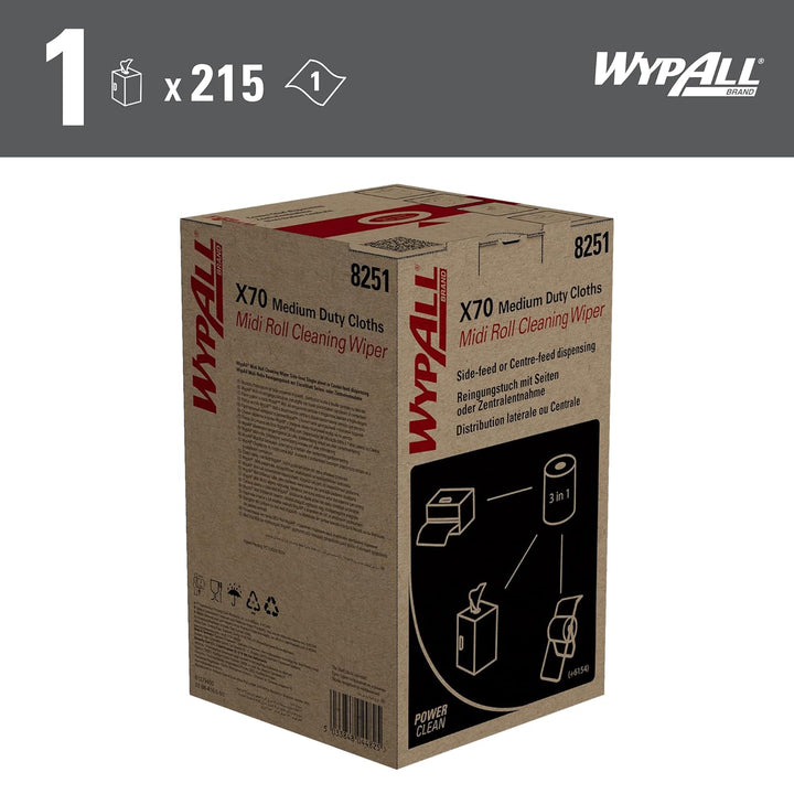 WypAll X70 Power Clean Reinigungstücher für mittelschwere Reinigungsaufgaben 8251 – 2-in-1 Midi-Roll