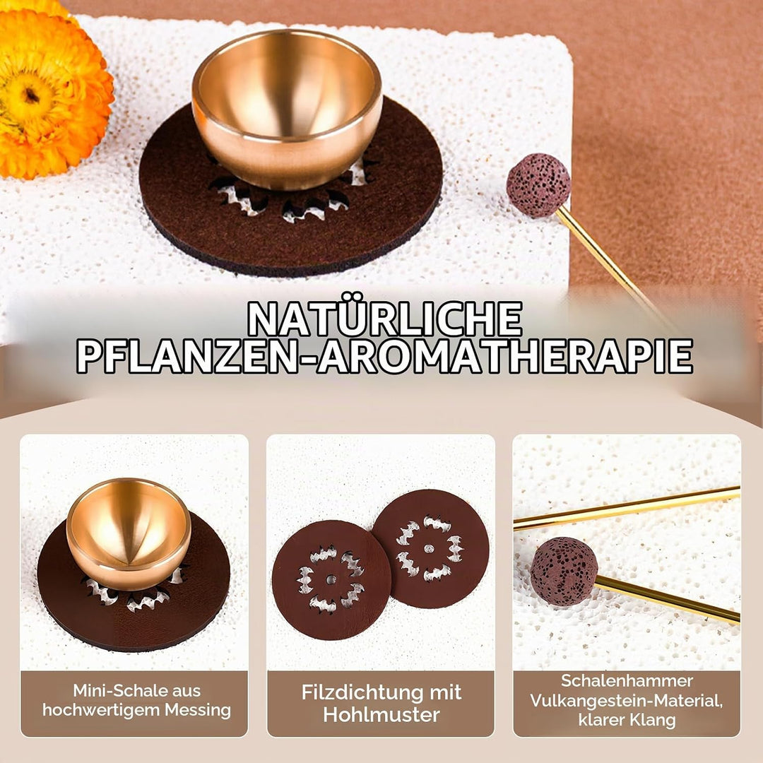 Tibetisches Klangschalen 3 Stück Mini Klangschale Set Tragbar Klangschalen-Set mit Schlägel und Kiss