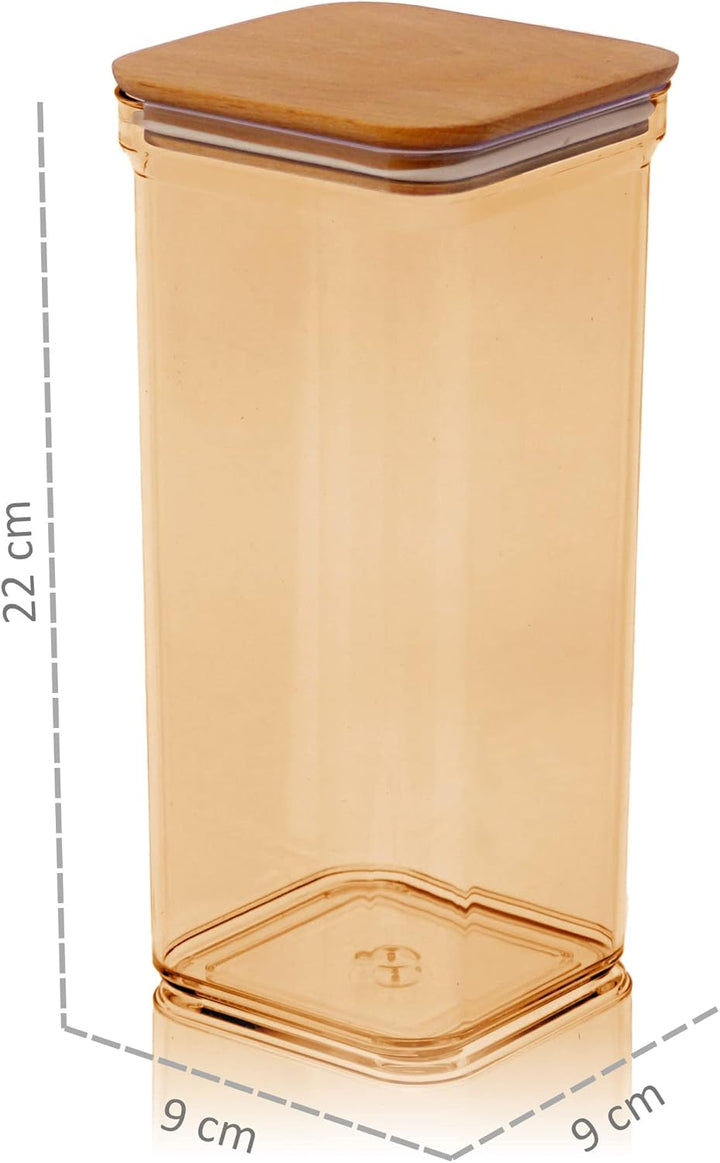 3x Spaghettidose Kunststoff, Vorratsdosen mit Bambusdeckel Braun - Bernstein, Müslibehälter Set 1,5