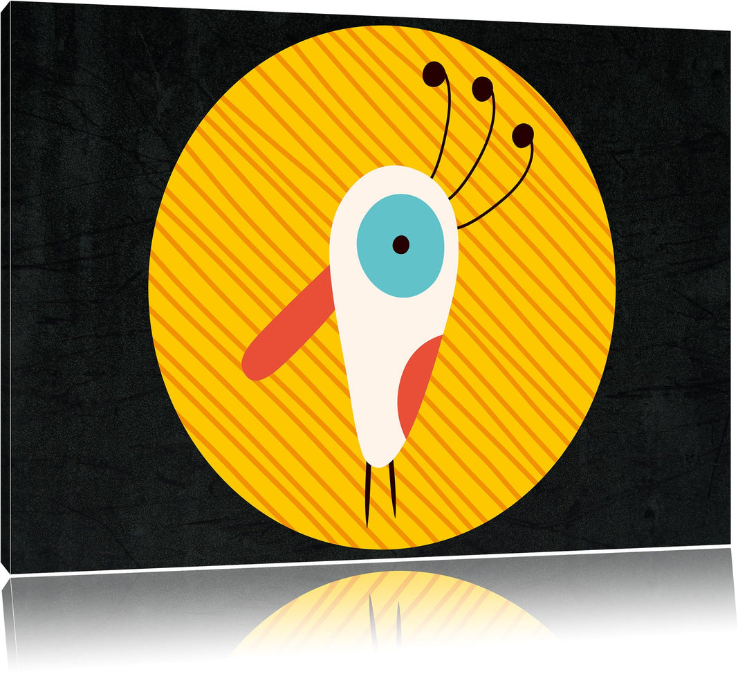 Pixxprint Lustiger Vogel mit Gestreiftem Hintergrund Schwarz, Format: 100x70 auf Leinwand, XXL riesi
